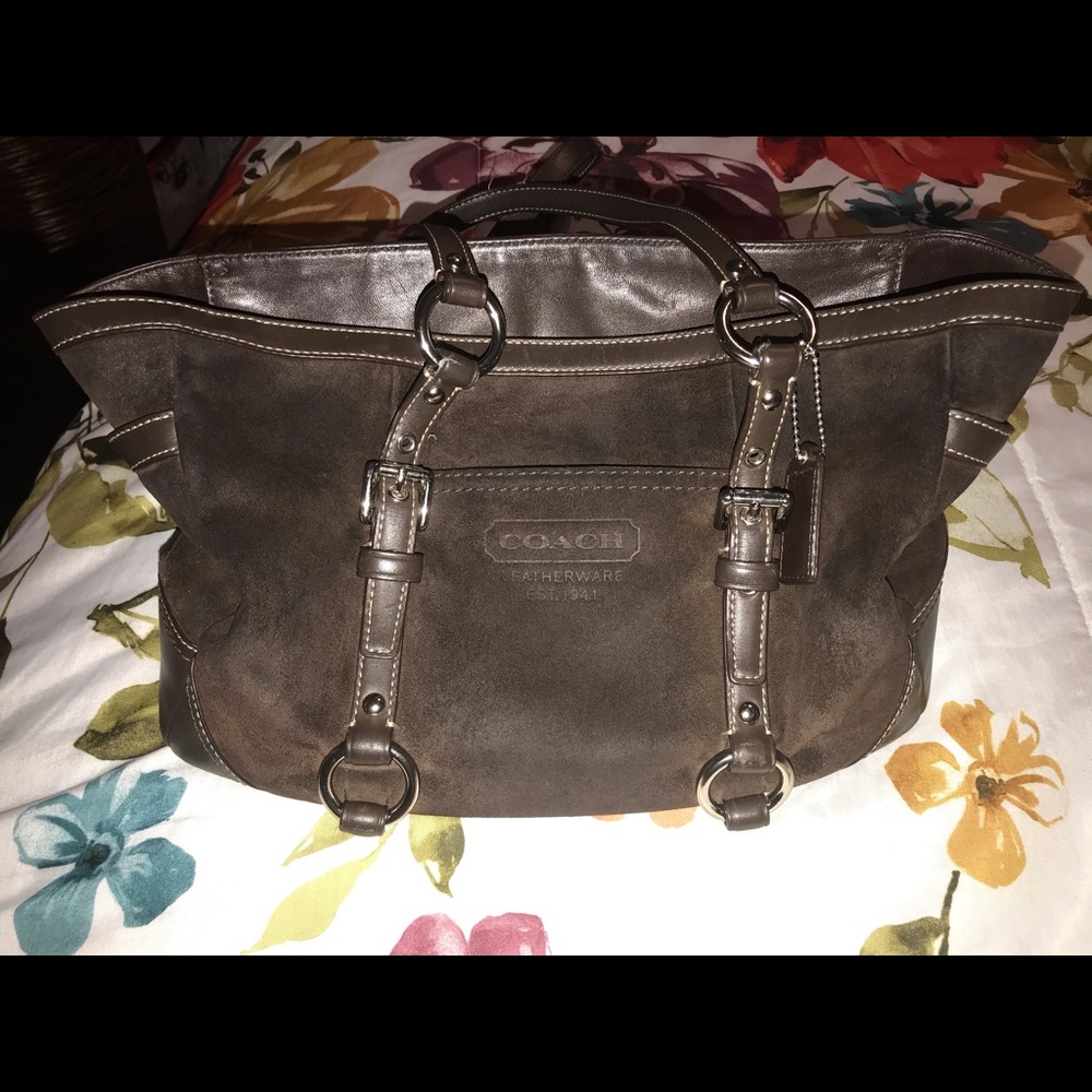Authentic Coach Espresso Brown Suede Leather Purse
